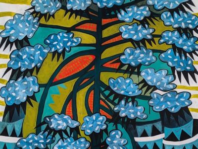 A colorful painting of a tree