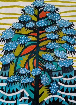 A colorful painting of a tree