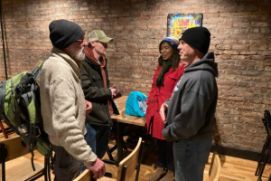 A group of people talking